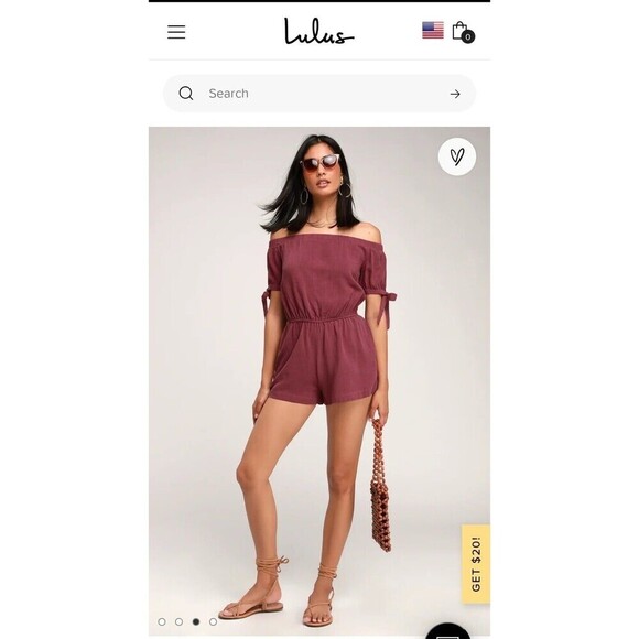2 for $20 Lulus Georgiana Washed Burgundy Off-the-Shoulder Romper Size XS - Picture 2 of 9
